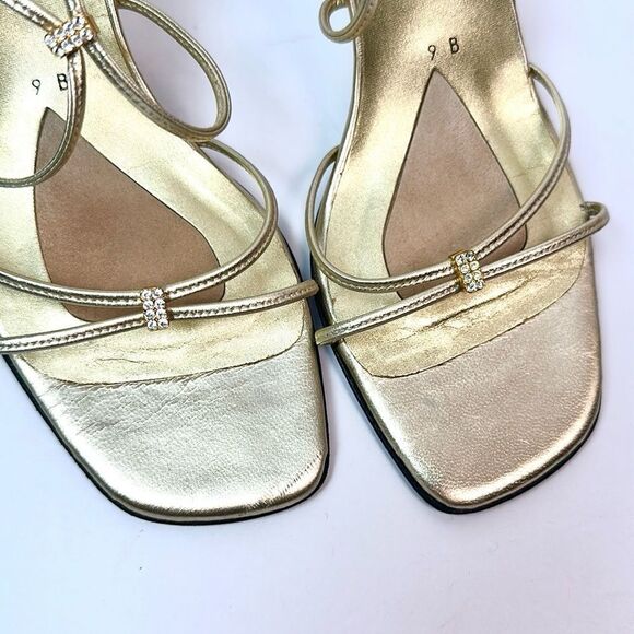 Stuart Weitzman Gold Strappy Heeled Sandals with Rhinestone Details US 9 - Picture 10 of 13